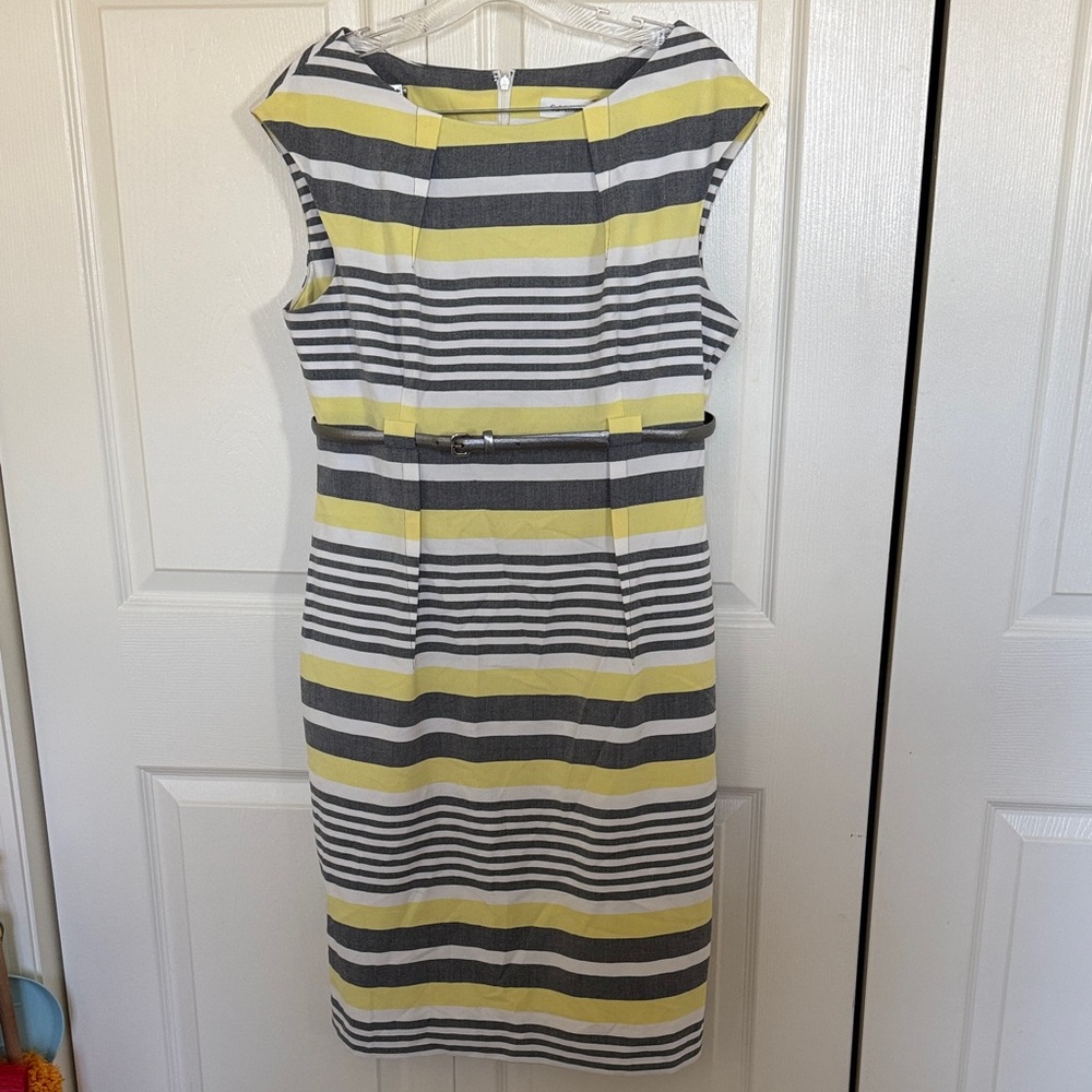Calvin Klein Yellow and Gray Striped Maxi Dress